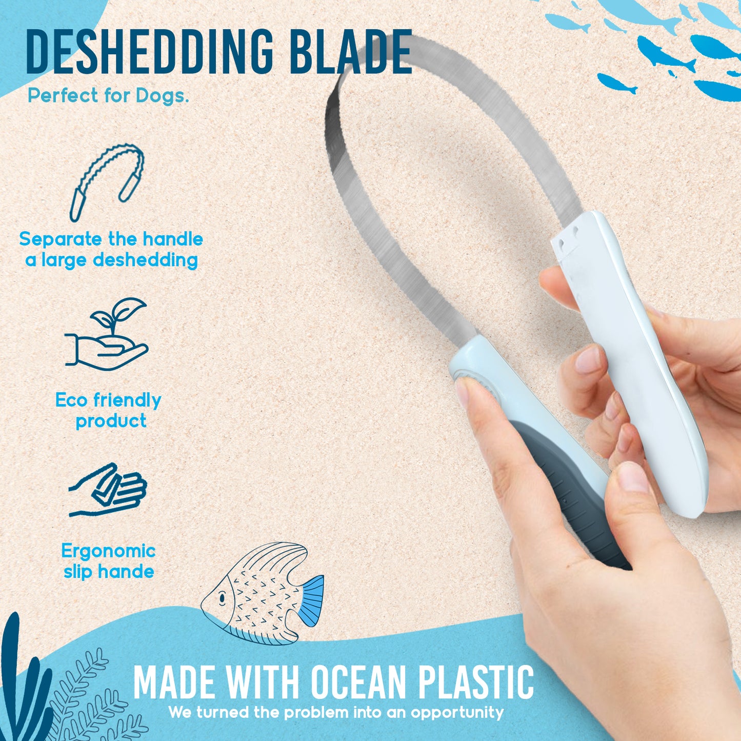 Ocean Plastic by PT Pet Deshedding Blade, Eco-Friendly Grooming Tool for Dogs and Cats