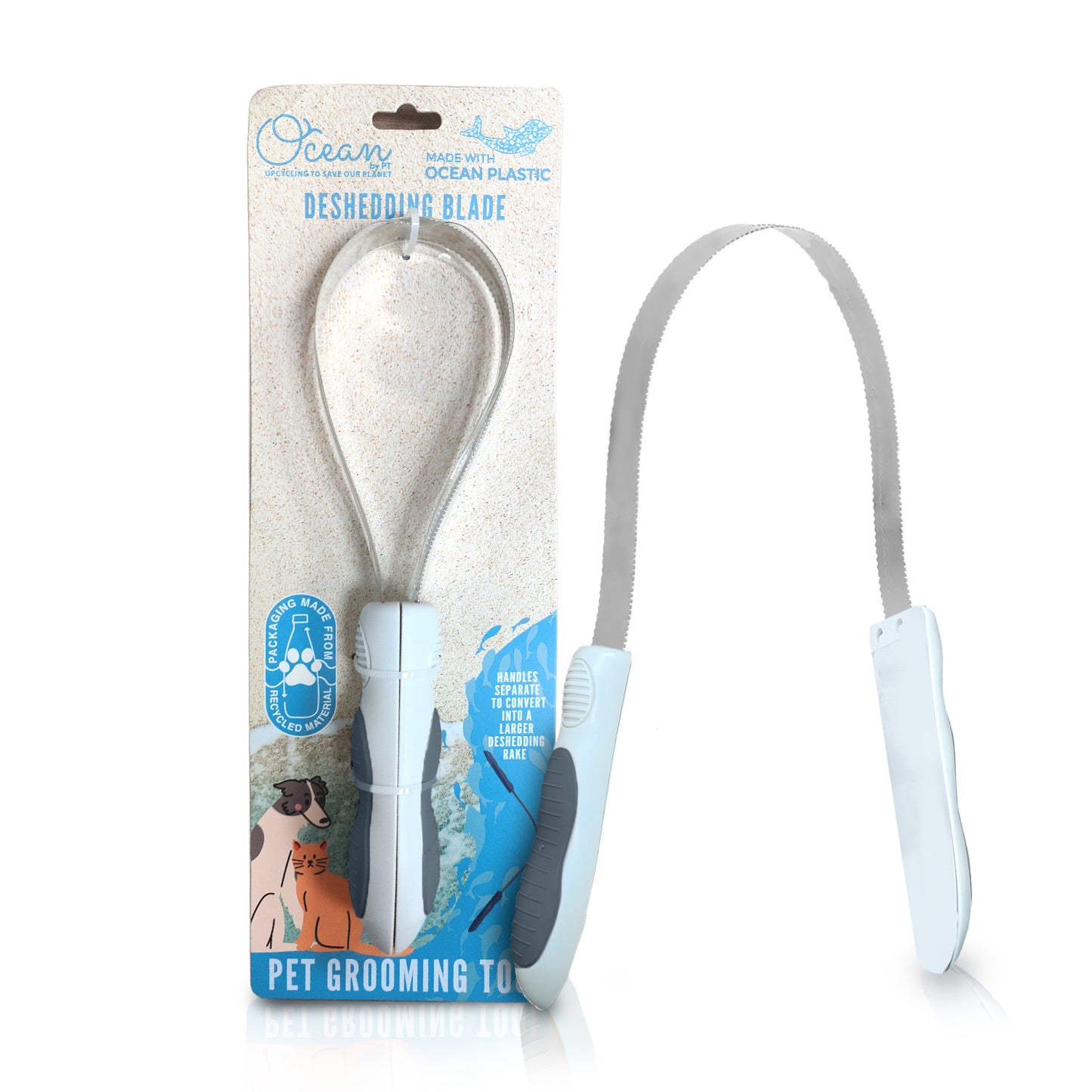 Ocean Plastic by PT Pet Deshedding Blade, Eco-Friendly Grooming Tool for Dogs and Cats