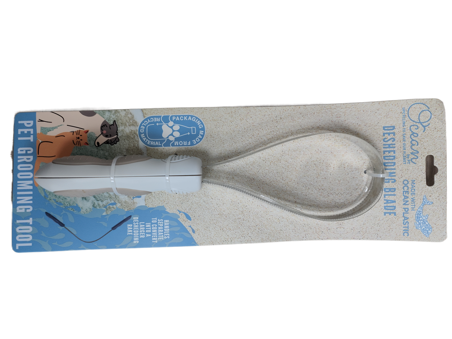 Ocean Plastic by PT Pet Deshedding Blade, Eco-Friendly Grooming Tool for Dogs and Cats