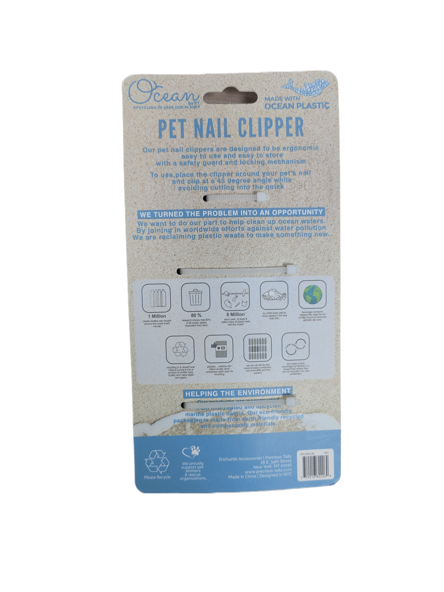 Ocean Plastic by PT Eco-Friendly Pet Nail Clipper, Sustainable Grooming Tool for Dogs and Cats