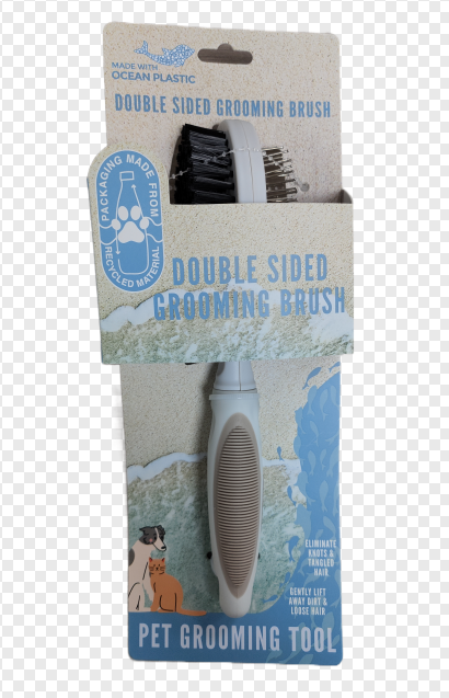 Ocean Plastic by PT Double-Sided Round Grooming Brush for Pets, Eco-Friendly Brush for Dogs and Cats