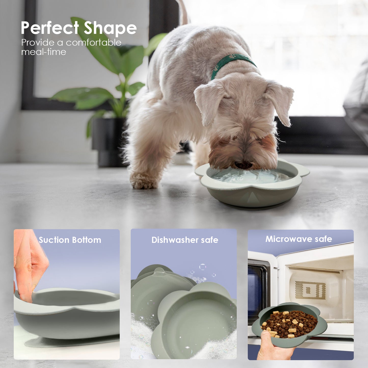 P.T. Supply Co. Flower Shaped Silicone Pet Bowl, with Non-Slip Suction Base, Durable Feeding Dish for Dogs & Cats