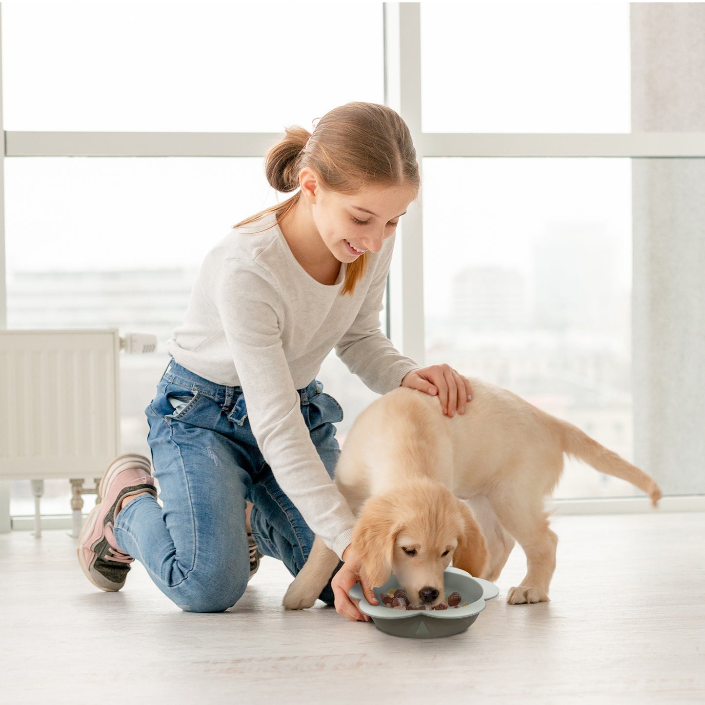 P.T. Supply Co. Flower Shaped Silicone Pet Bowl, with Non-Slip Suction Base, Durable Feeding Dish for Dogs & Cats