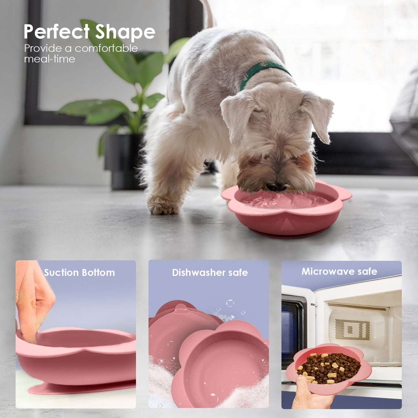 P.T. Supply Co. Flower Shaped Silicone Pet Bowl, with Non-Slip Suction Base, Durable Feeding Dish for Dogs & Cats