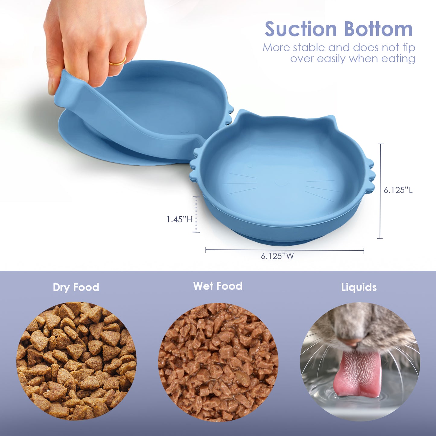 P.T. Supply Co. Cat Shaped Silicone Pet Bowl with Non-Slip Suction Base