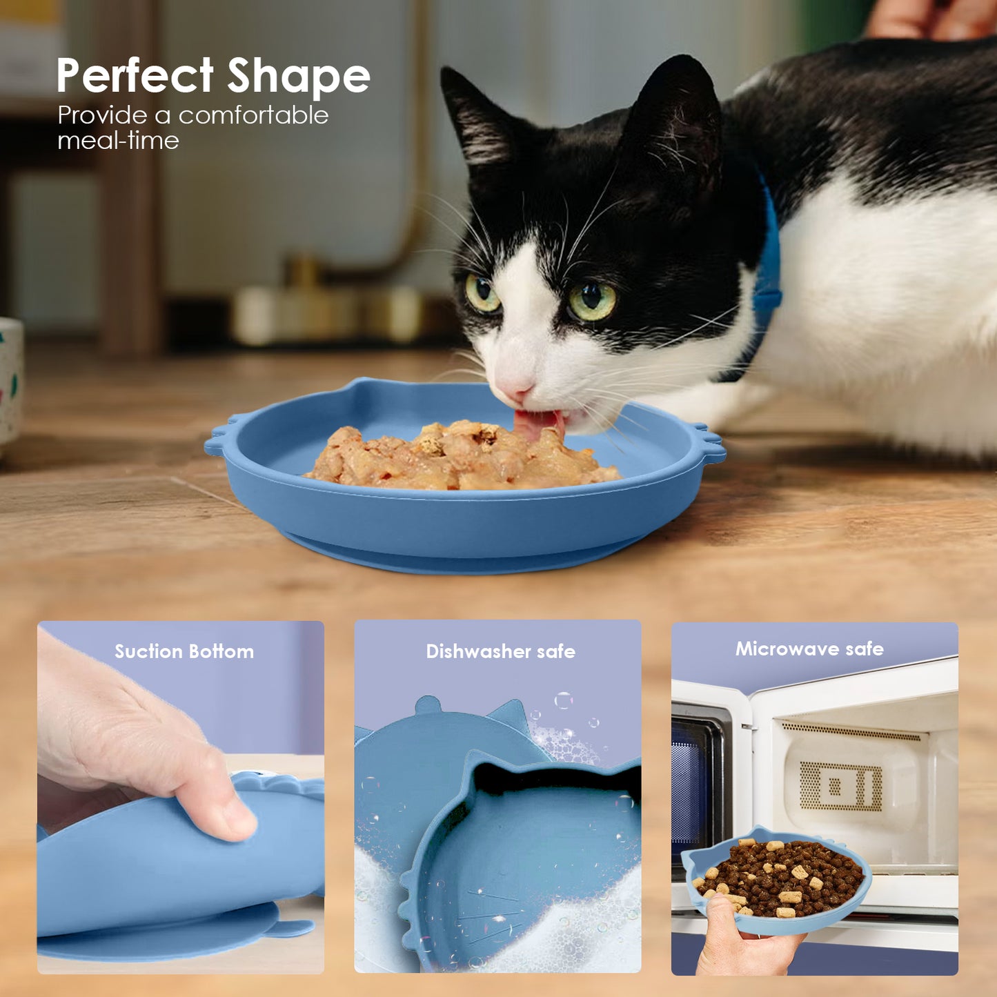 P.T. Supply Co. Cat Shaped Silicone Pet Bowl with Non-Slip Suction Base