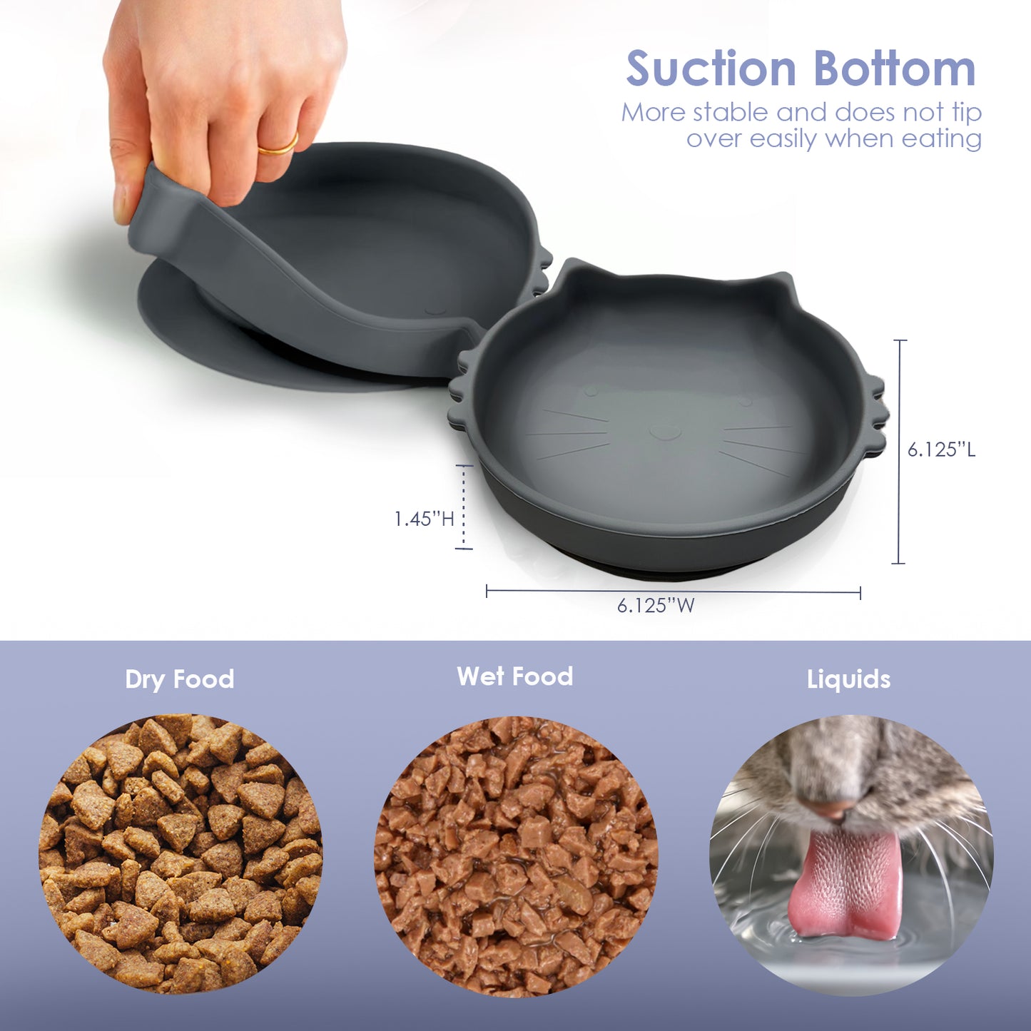 P.T. Supply Co. Cat Shaped Silicone Pet Bowl with Non-Slip Suction Base