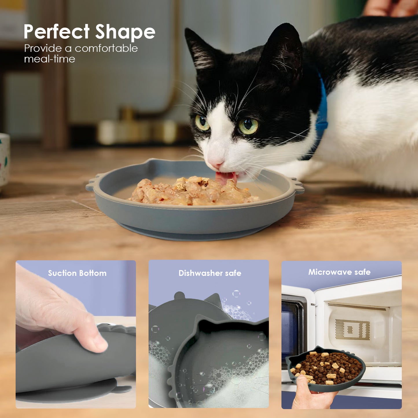 P.T. Supply Co. Cat Shaped Silicone Pet Bowl with Non-Slip Suction Base