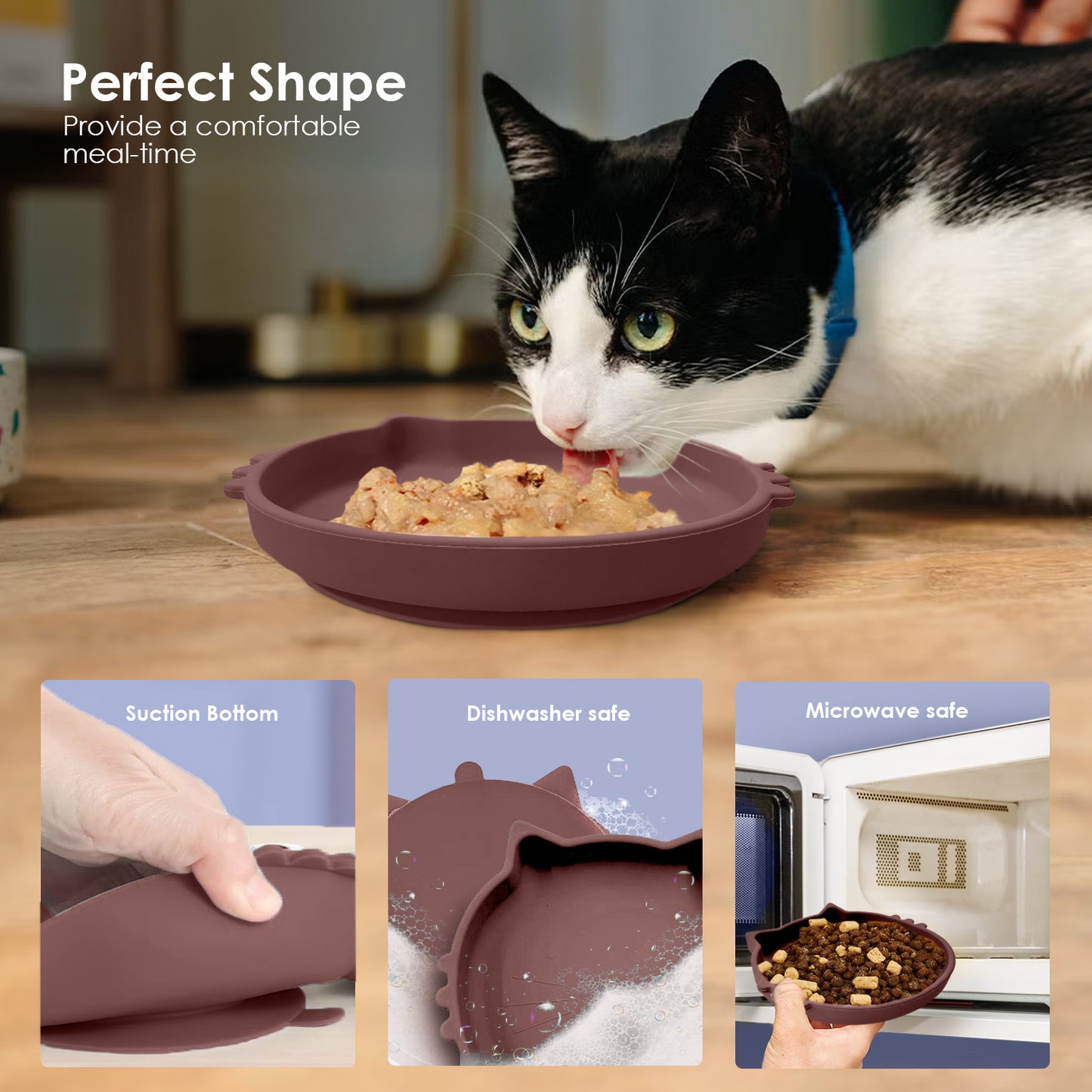 P.T. Supply Co. Cat Shaped Silicone Pet Bowl with Non-Slip Suction Base