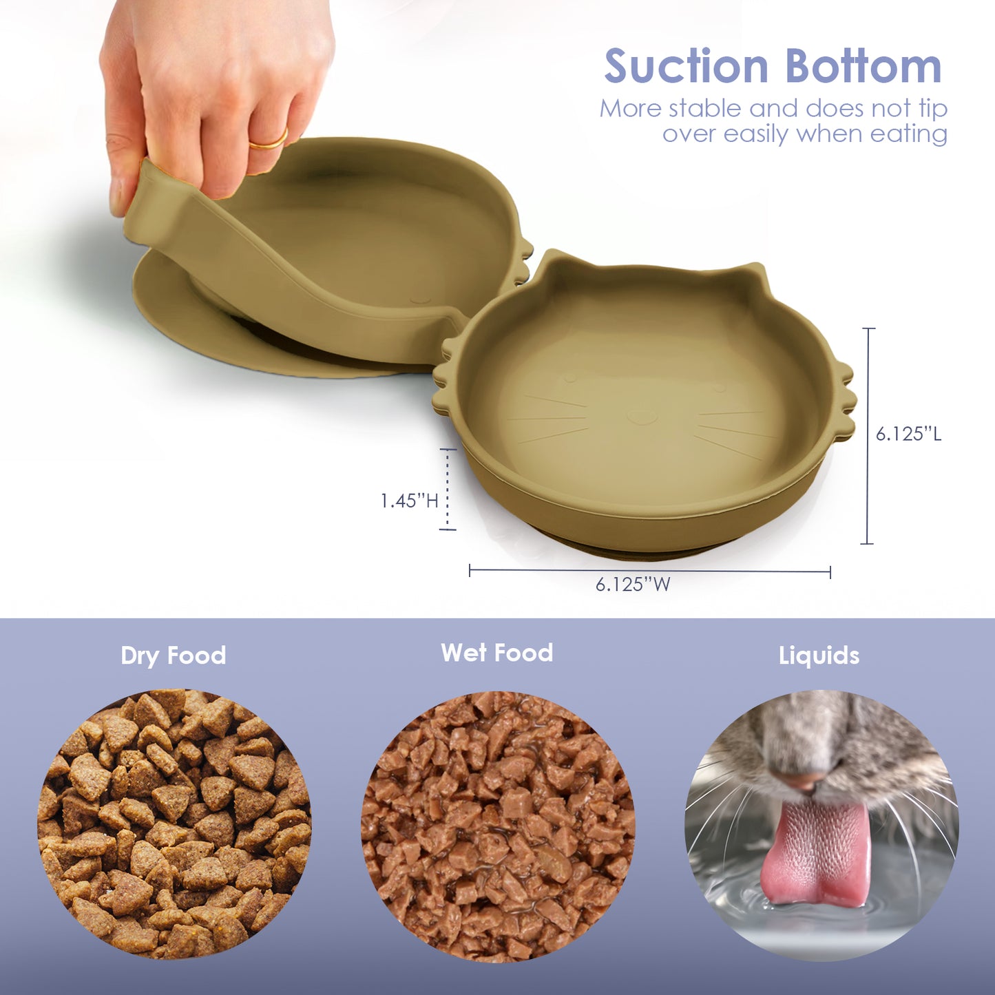 P.T. Supply Co. Cat Shaped Silicone Pet Bowl with Non-Slip Suction Base