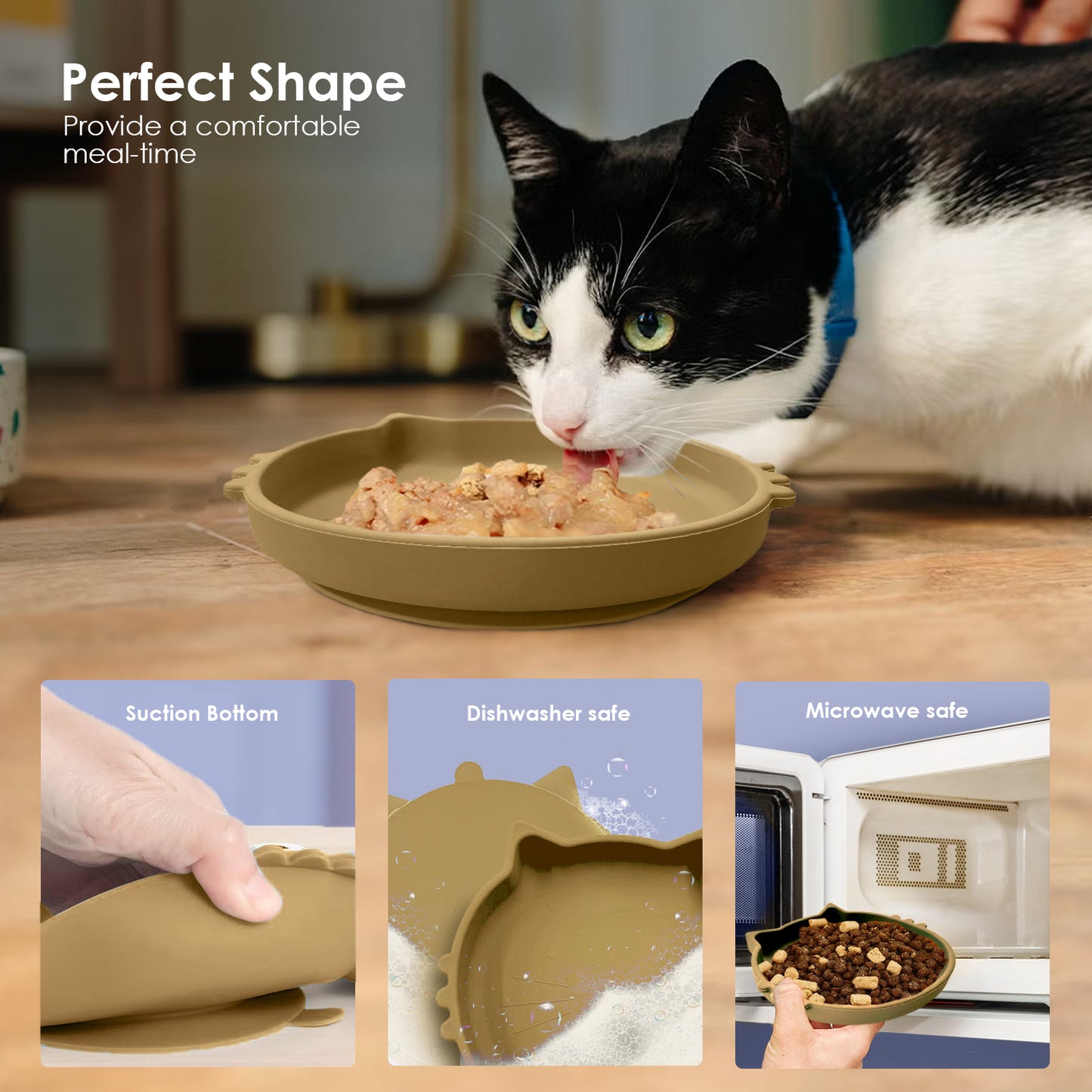 P.T. Supply Co. Cat Shaped Silicone Pet Bowl with Non-Slip Suction Base