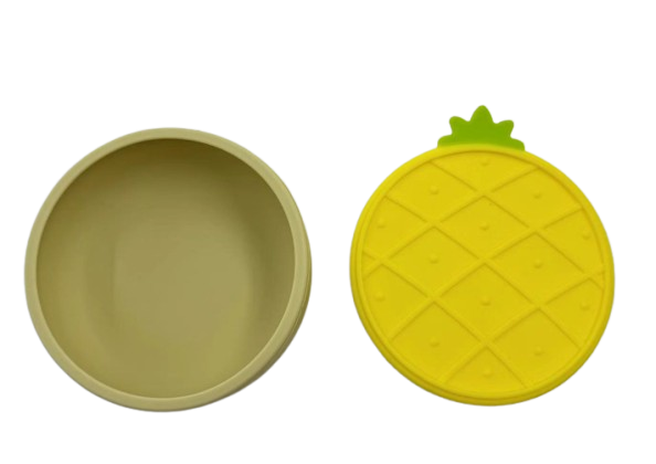 P.T. Supply Co. Yellow Small Pineapple-Shaped Silicone Pet Bowl with Non-Slip Suction Base