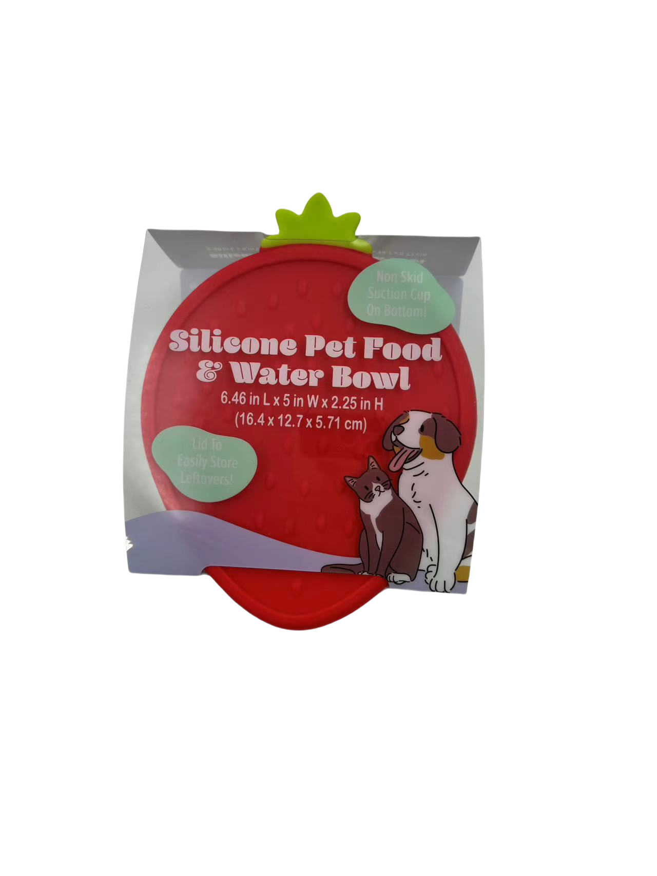 P.T. Supply Co. Red Small Strawberry Shaped Silicone Pet Bowl with Non-Slip Suction Base