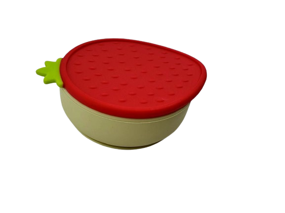 P.T. Supply Co. Red Small Strawberry Shaped Silicone Pet Bowl with Non-Slip Suction Base