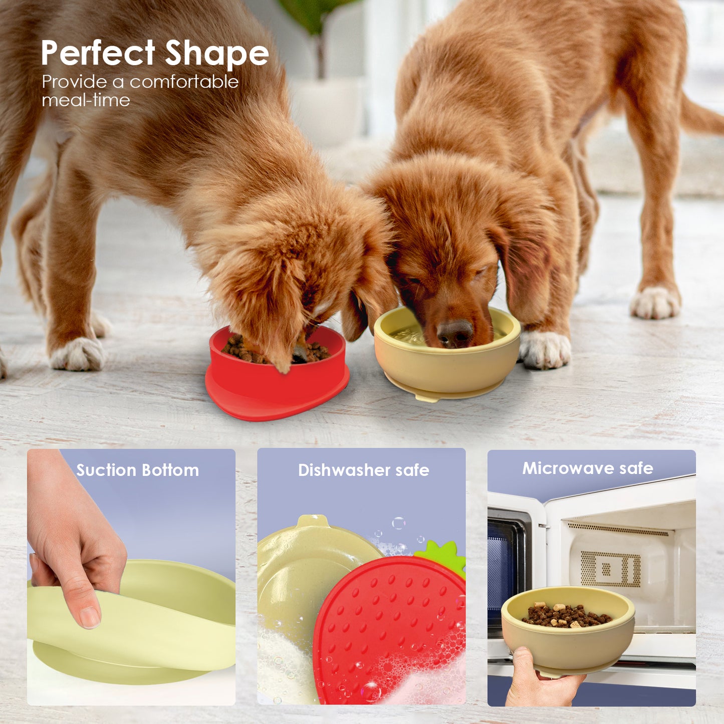 P.T. Supply Co. Red Small Strawberry Shaped Silicone Pet Bowl with Non-Slip Suction Base