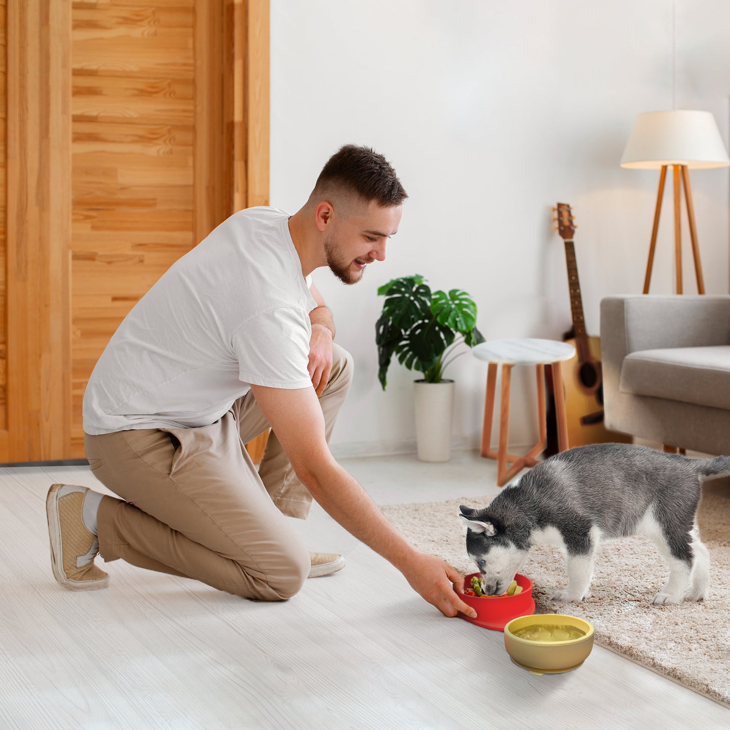 P.T. Supply Co. Red Small Strawberry Shaped Silicone Pet Bowl with Non-Slip Suction Base