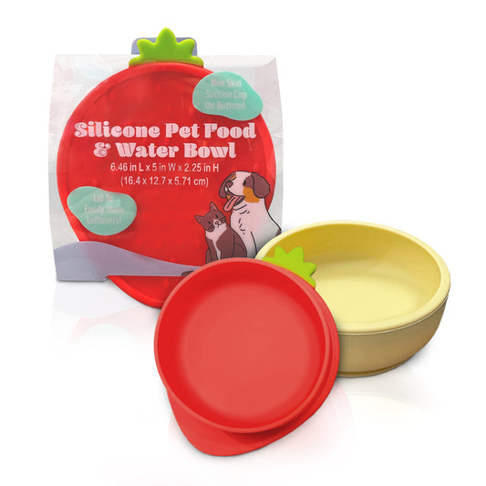 P.T. Supply Co. Red Small Strawberry Shaped Silicone Pet Bowl with Non-Slip Suction Base