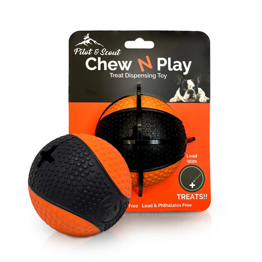 Pilot & Scout Chew N Play Treat Dispensing Dog Toy, Interactive and Durable Puzzle Feeder for Pets