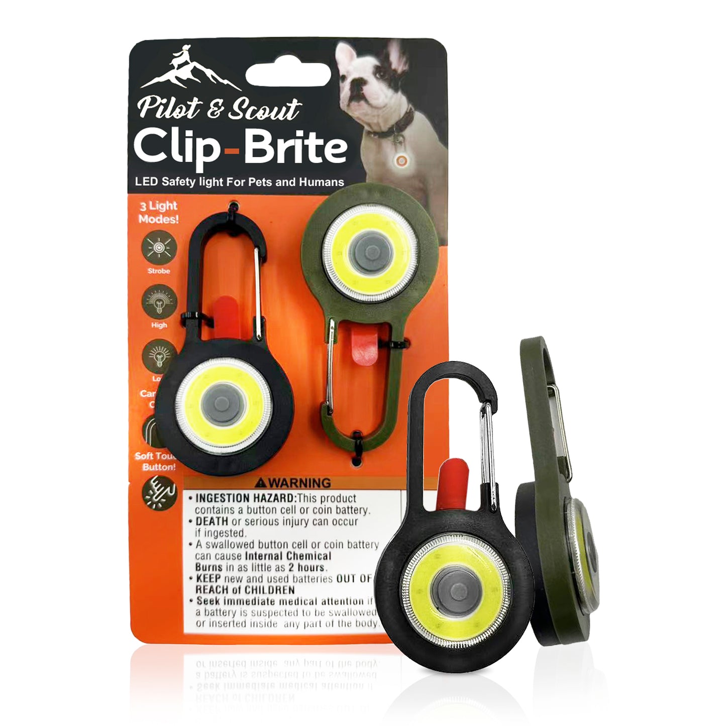 Pilot & Scout Clip-Brite LED Safety Light for Pets, High Visibility, Clip-On LED for Dogs and Cats