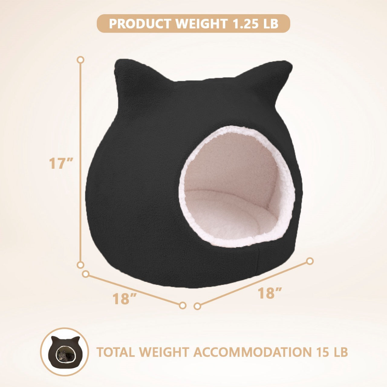 Details Cat Bed, Cave Beds for Cats, Sherpa Fleece Cat House/Tent with Removable Cushion for Pet Kittens