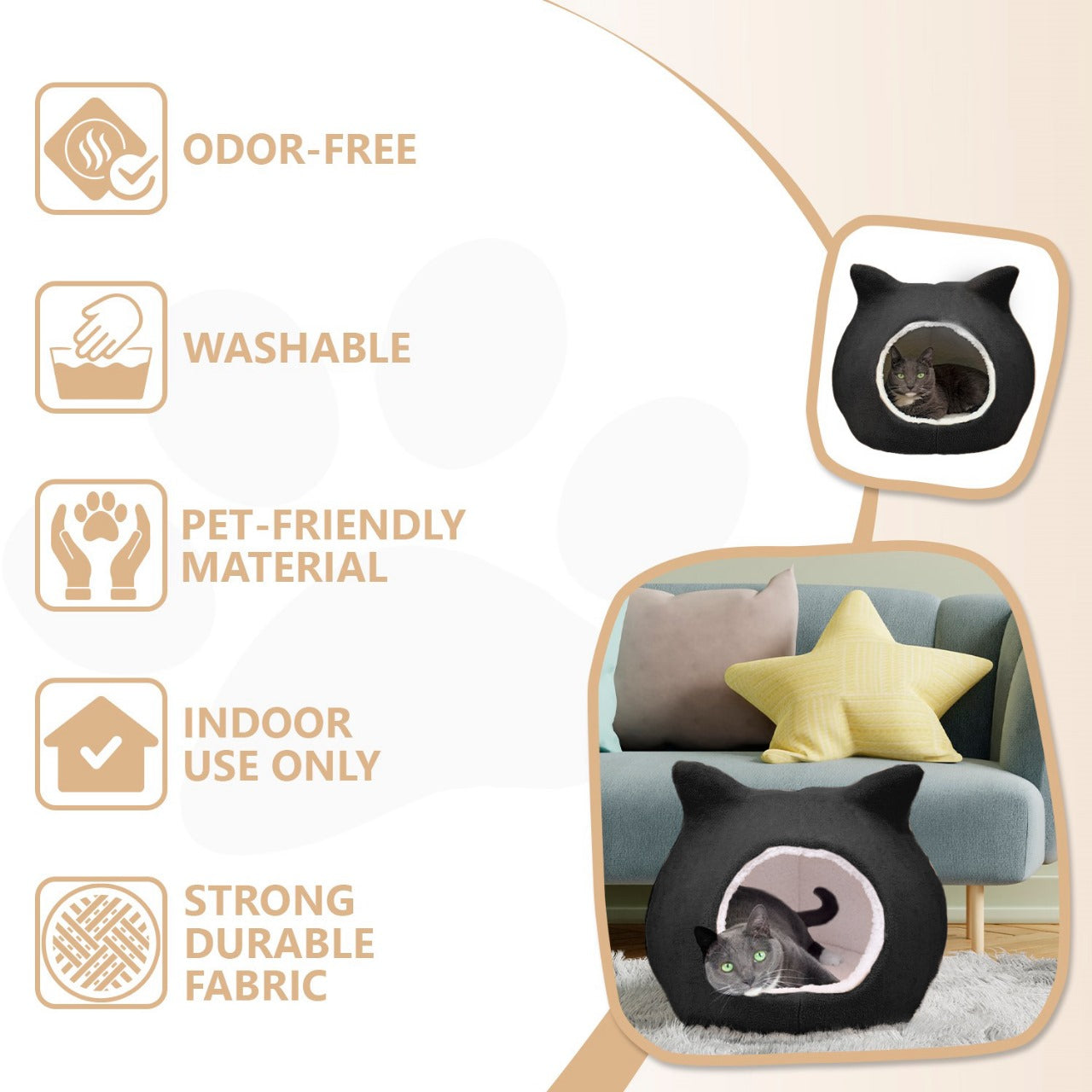 Details Cat Bed, Cave Beds for Cats, Sherpa Fleece Cat House/Tent with Removable Cushion for Pet Kittens