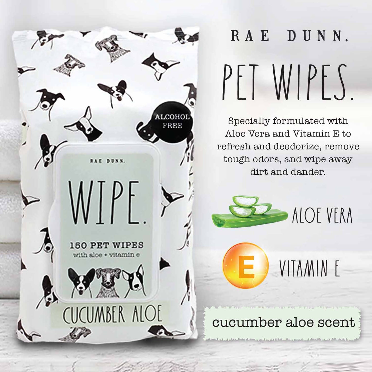 Rae Dunn "WIPE" Pet Wipes with Aloe and Vitamin E. Cucumber Aloe Scent