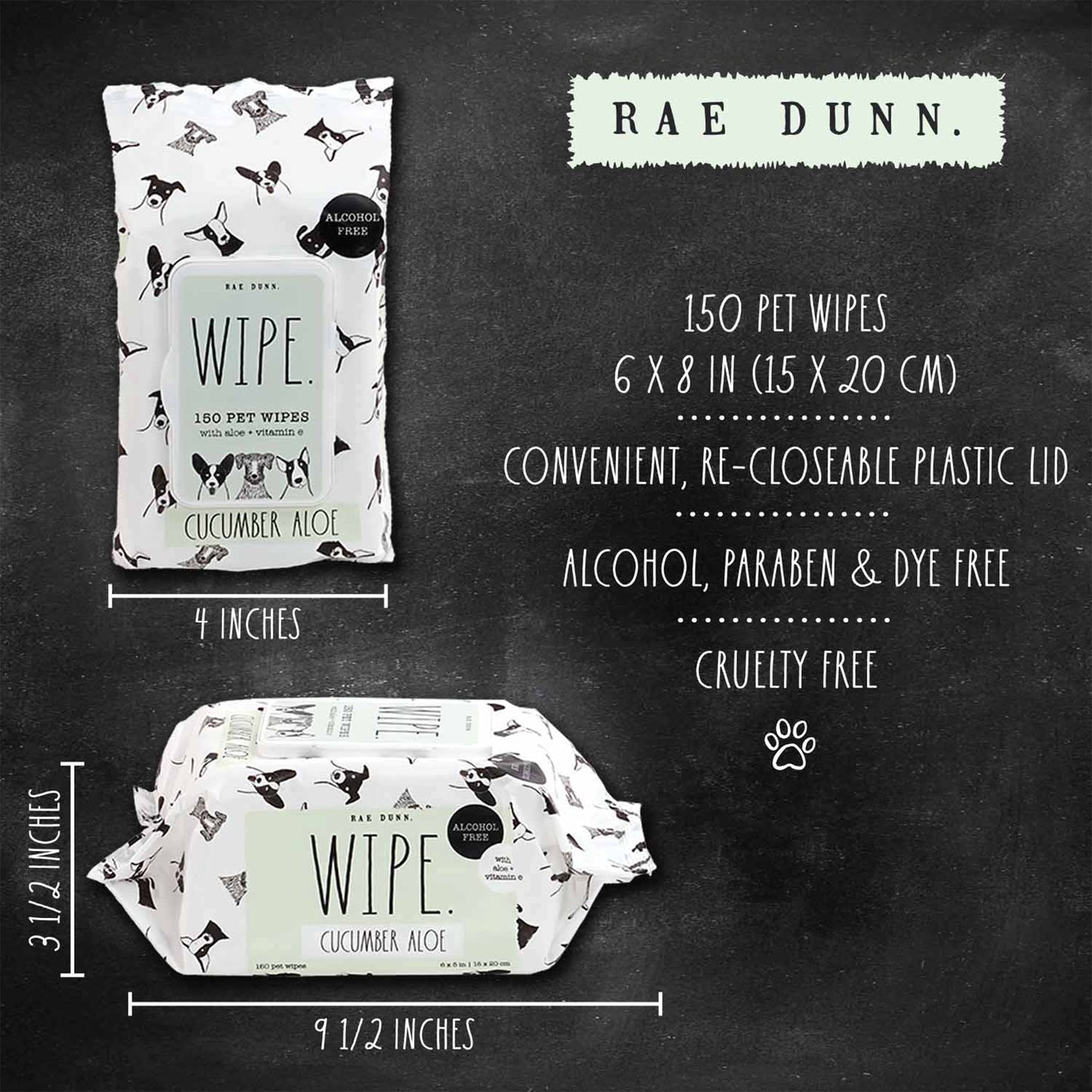 Rae Dunn "WIPE" Pet Wipes with Aloe and Vitamin E. Cucumber Aloe Scent