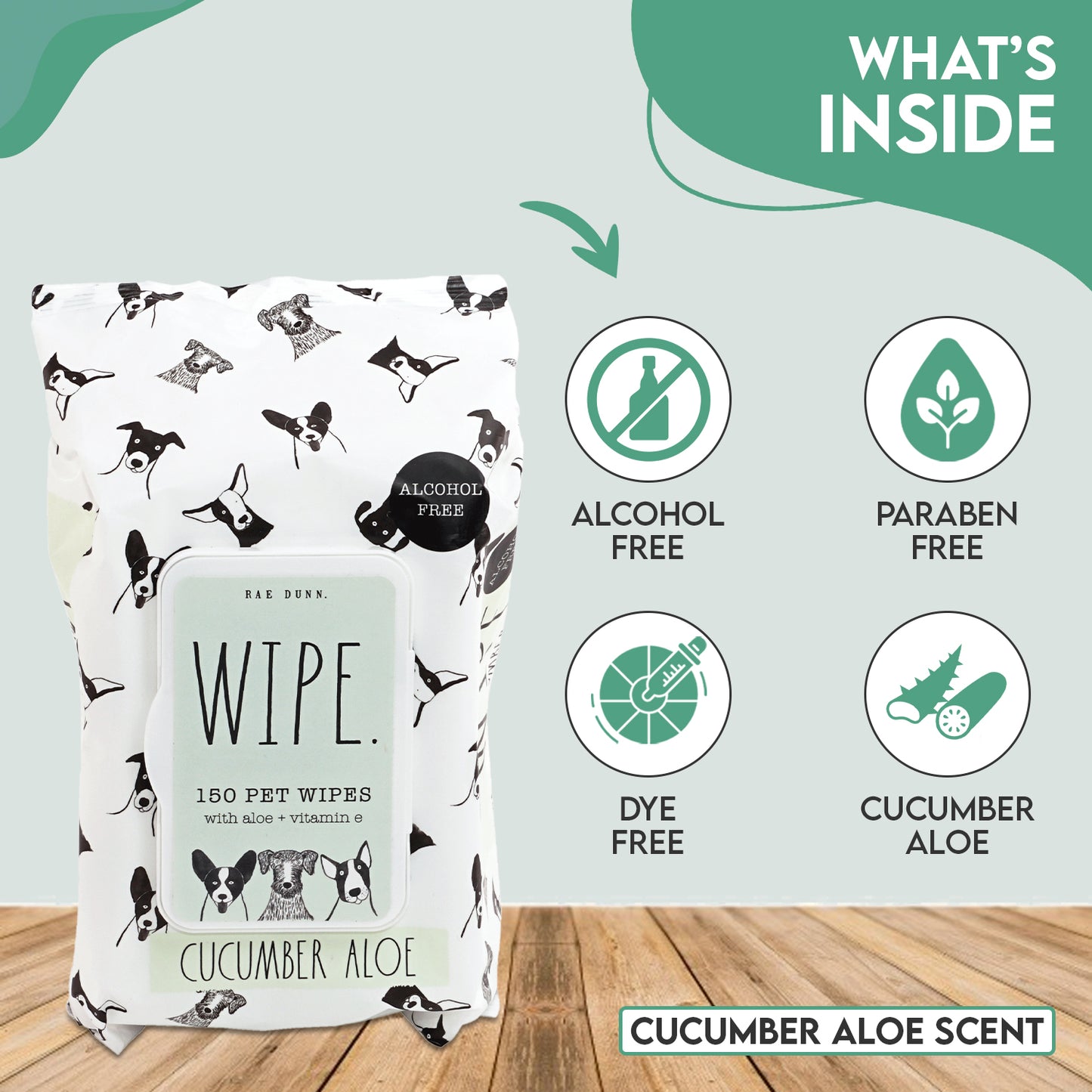 Rae Dunn "WIPE" Pet Wipes with Aloe and Vitamin E. Cucumber Aloe Scent