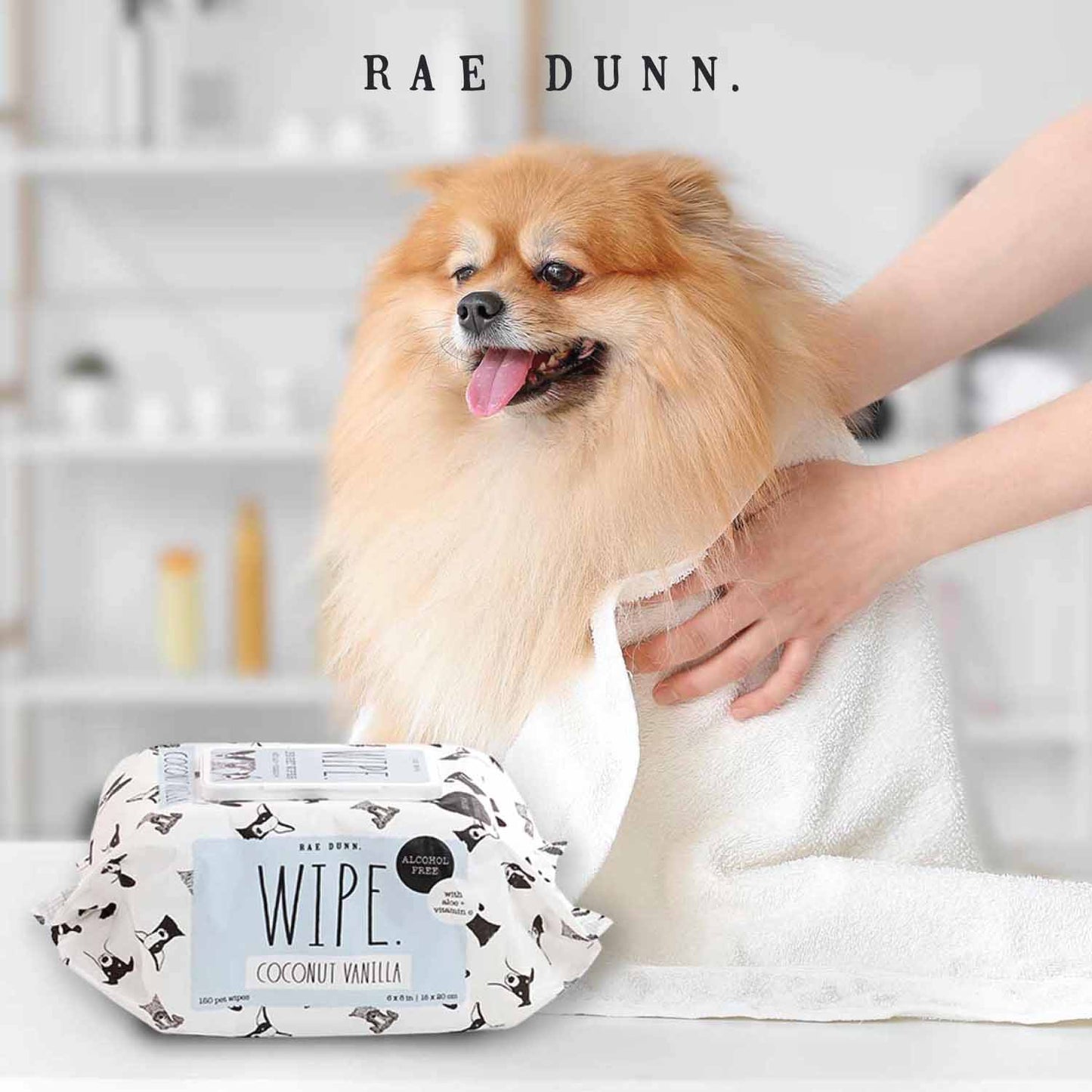 Rae Dunn "WIPE" Pet Wipes with Aloe and Vitamin E, Coconut Vanilla Scent