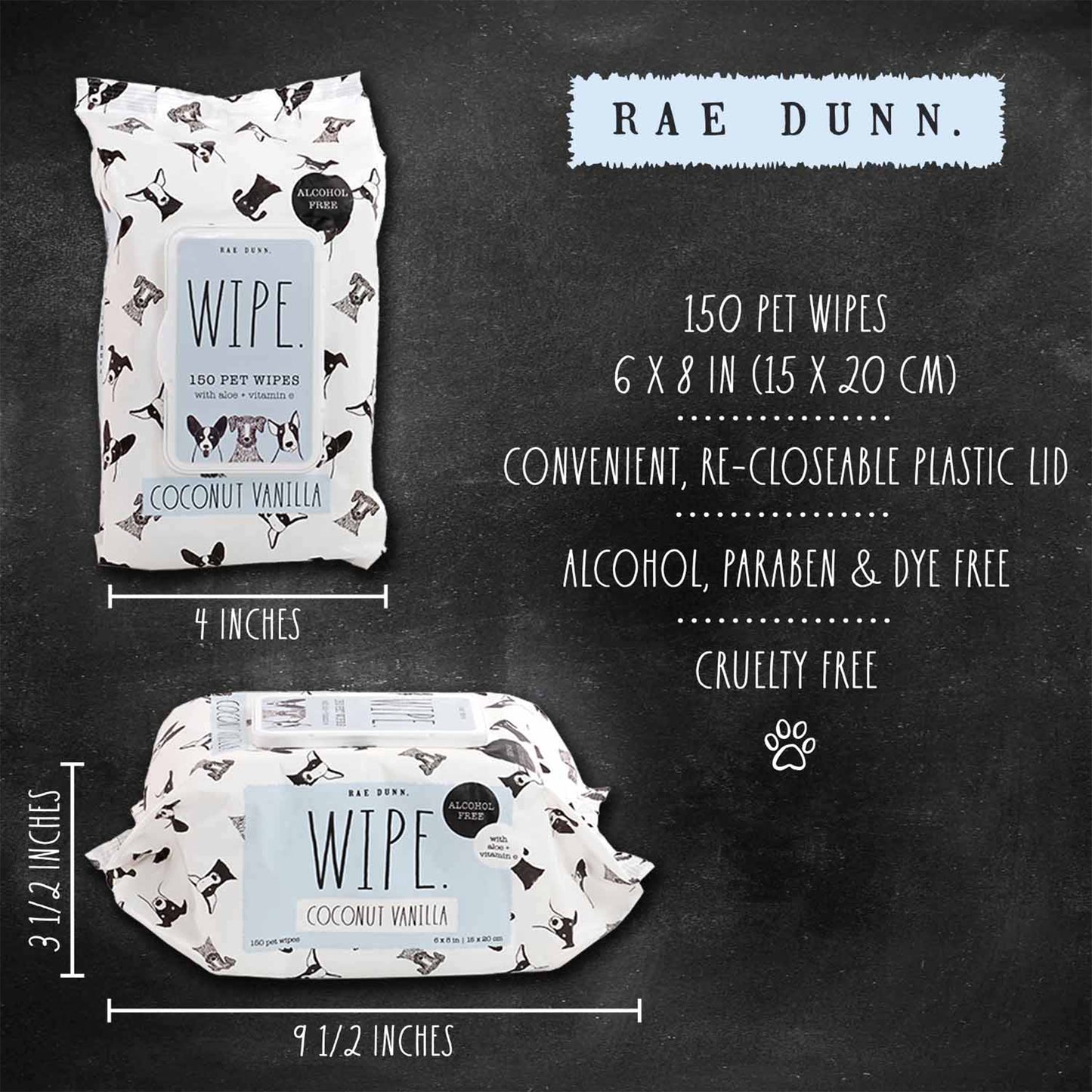 Rae Dunn "WIPE" Pet Wipes with Aloe and Vitamin E, Coconut Vanilla Scent