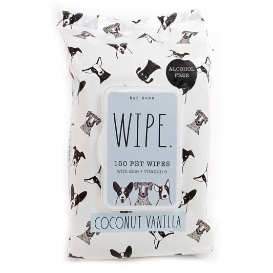 Rae Dunn "WIPE" Pet Wipes with Aloe and Vitamin E, Coconut Vanilla Scent