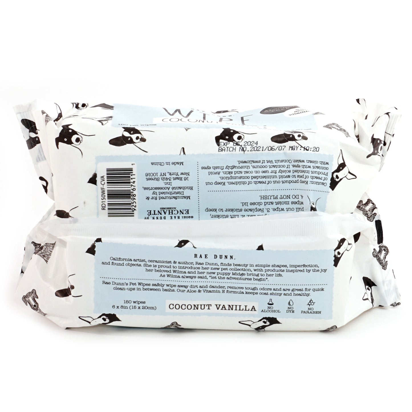 Rae Dunn "WIPE" Pet Wipes with Aloe and Vitamin E, Coconut Vanilla Scent