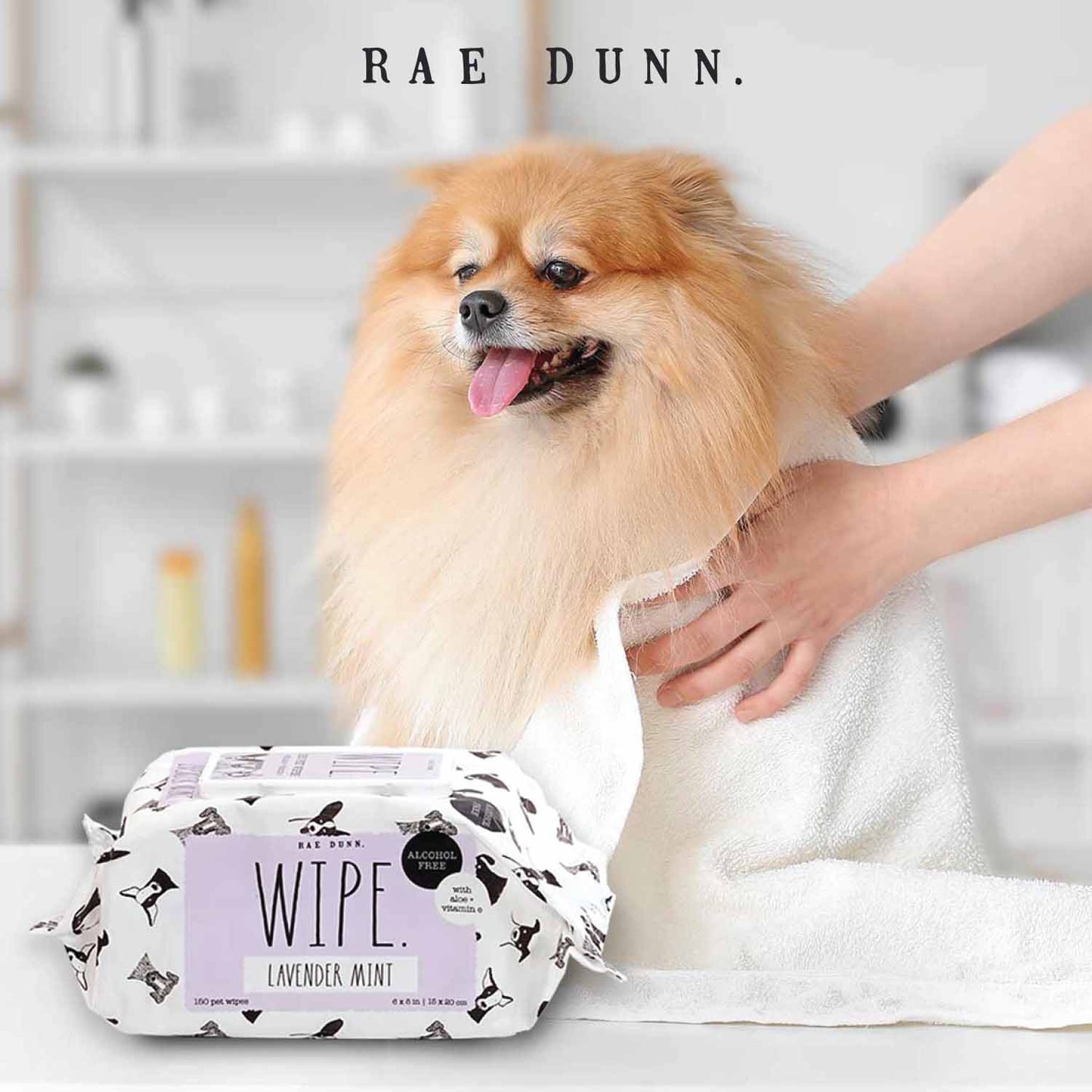 Rae Dunn "WIPE" Pet Wipes with Aloe and Vitamin E, Lavender Mint Scent