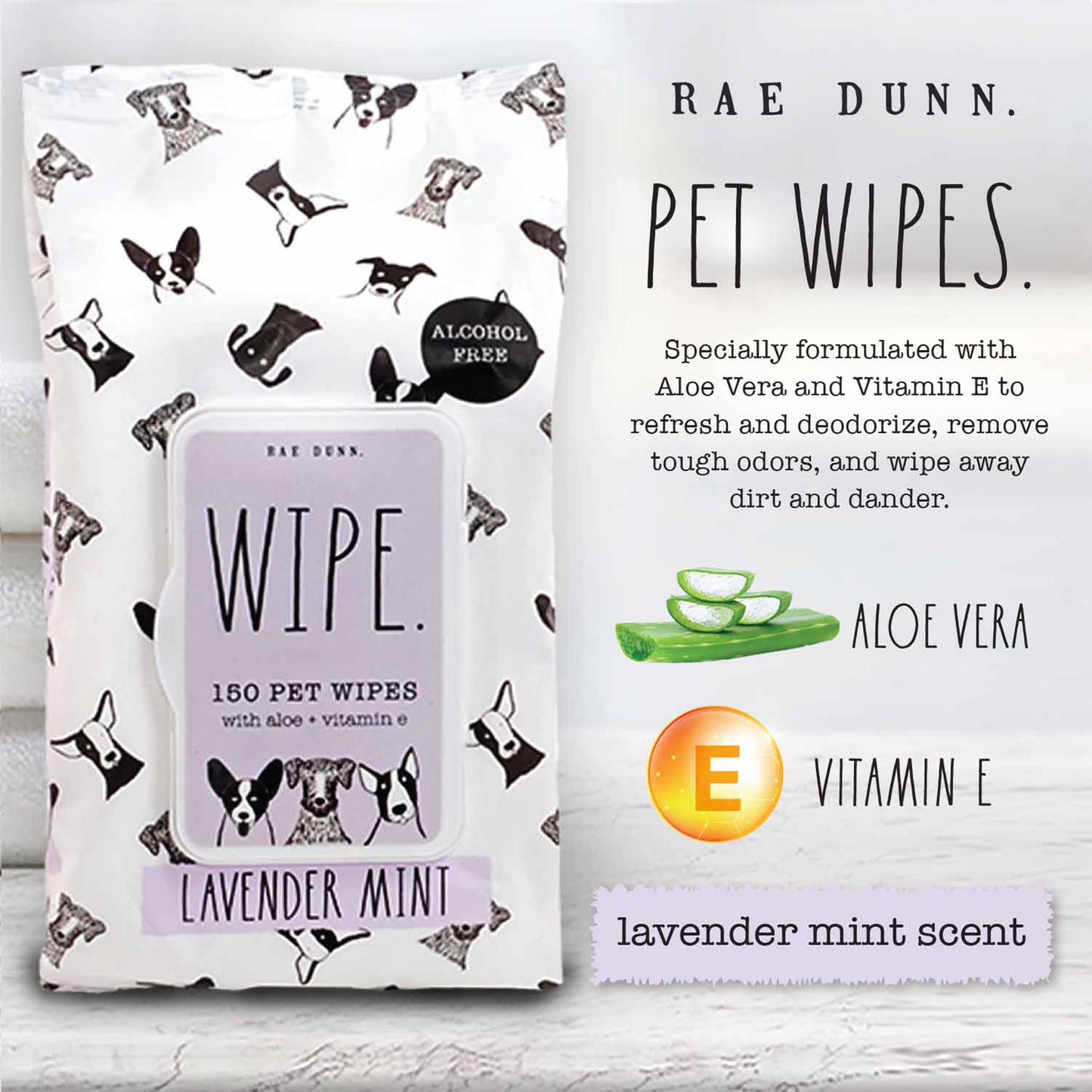 Rae Dunn "WIPE" Pet Wipes with Aloe and Vitamin E, Lavender Mint Scent