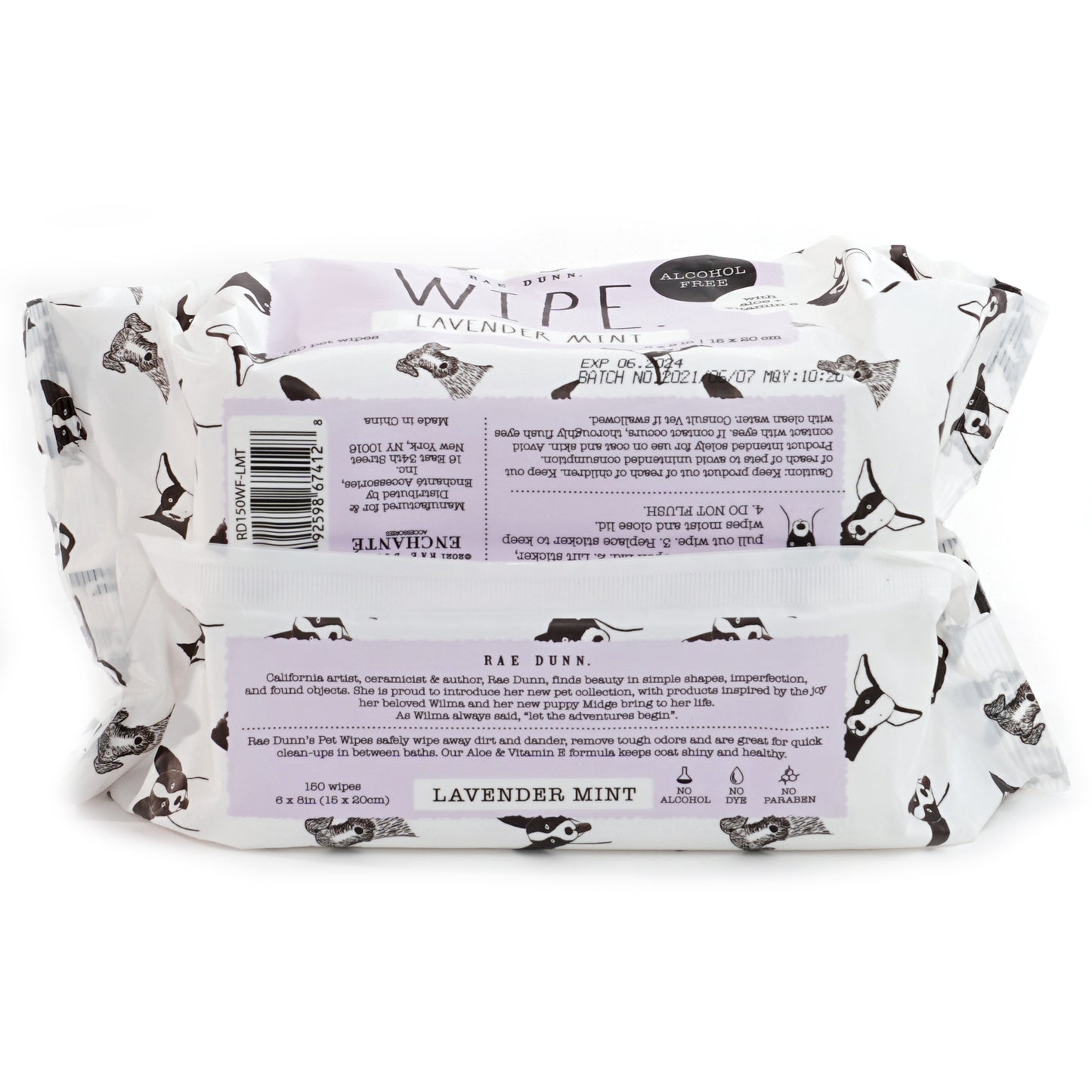 Rae Dunn "WIPE" Pet Wipes with Aloe and Vitamin E, Lavender Mint Scent