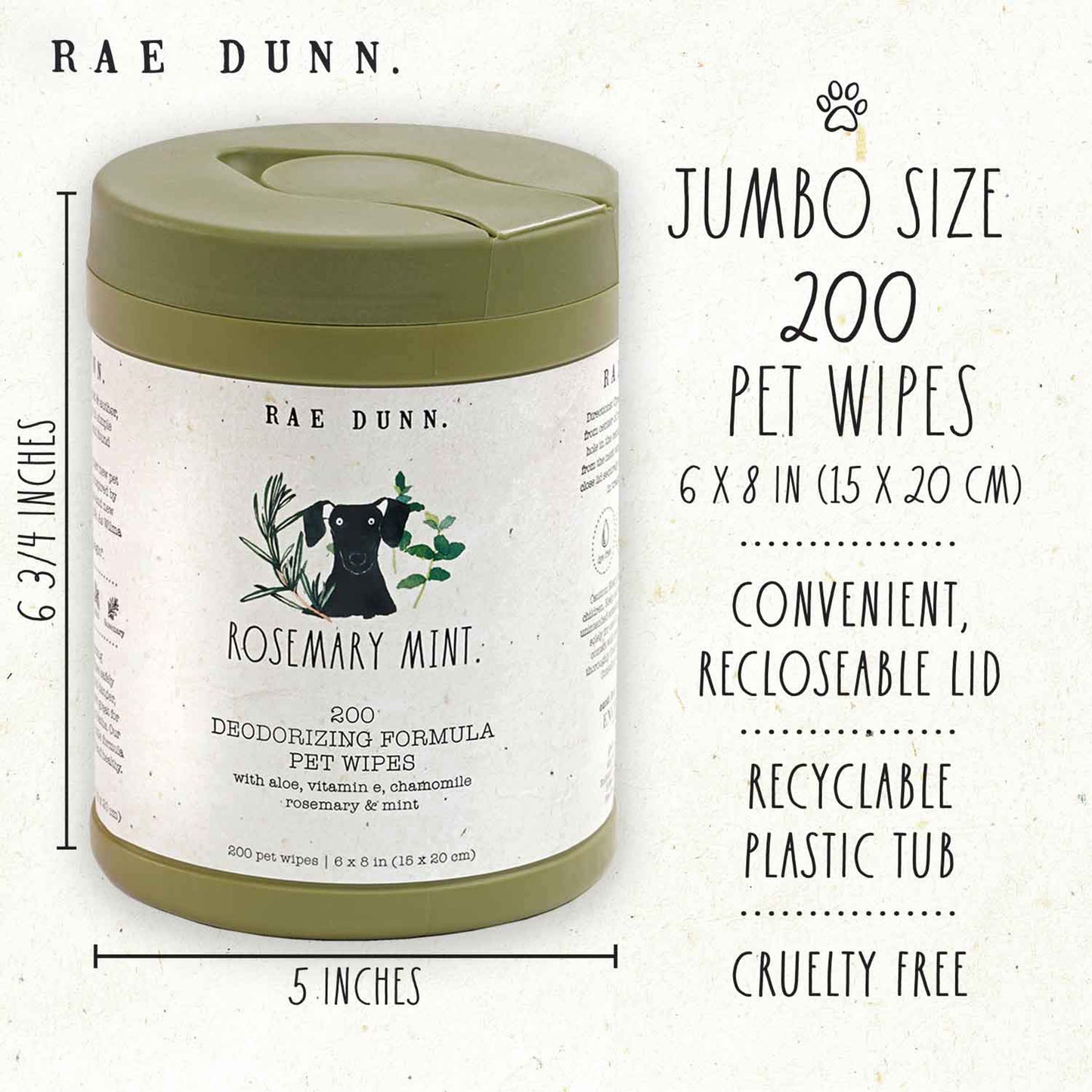 Rae Dunn Deodorizing Formula Canister Pet Wipes