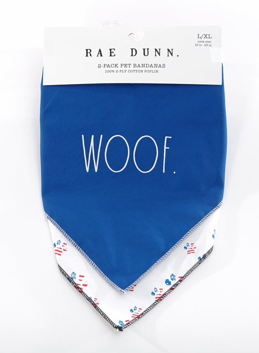 Rae Dunn WOOF/PAWS Flag Dog Bandana -  Pet Bandanas, Handkerchief Scarf for Dogs, 100% Cotton , Machine Washable (2-Pack)