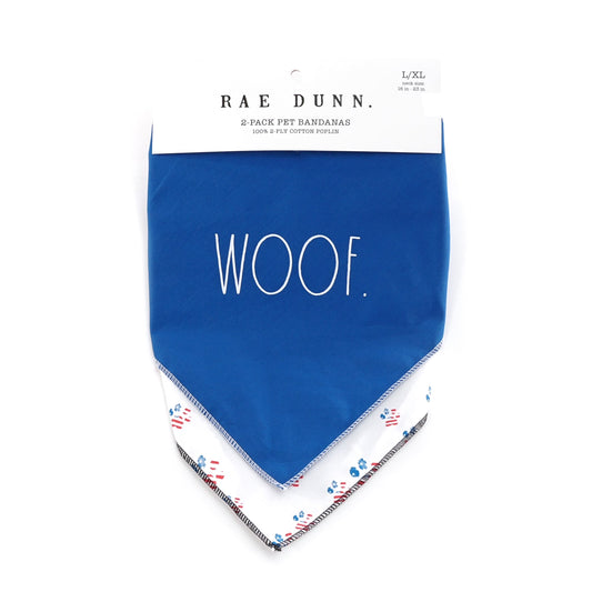 Rae Dunn WOOF/PAWS Flag Dog Bandana -  Pet Bandanas, Handkerchief Scarf for Dogs, 100% Cotton , Machine Washable (2-Pack)