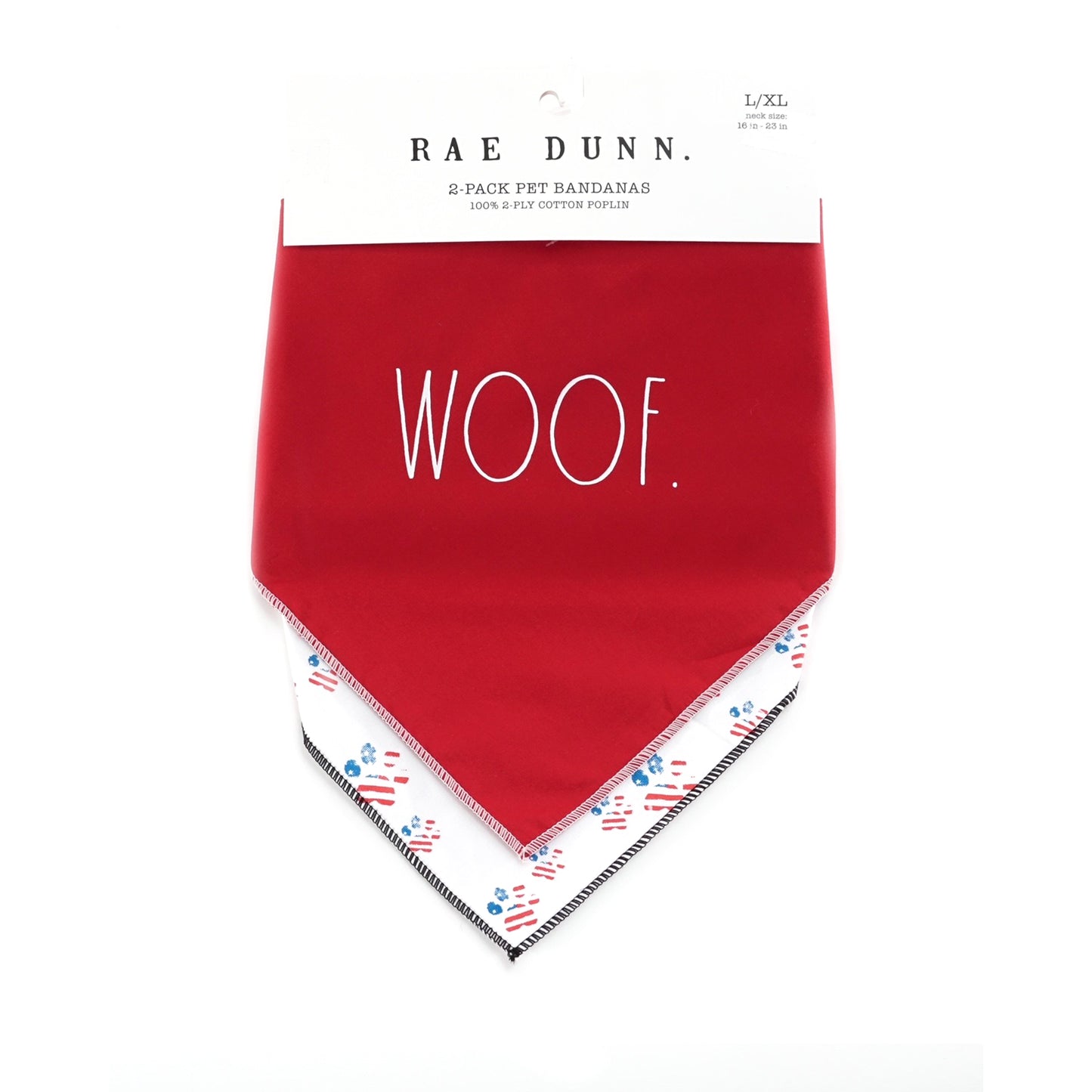 Rae Dunn WOOF/PAWS Flag Dog Bandana -  Pet Bandanas, Handkerchief Scarf for Dogs, 100% Cotton , Machine Washable (2-Pack)