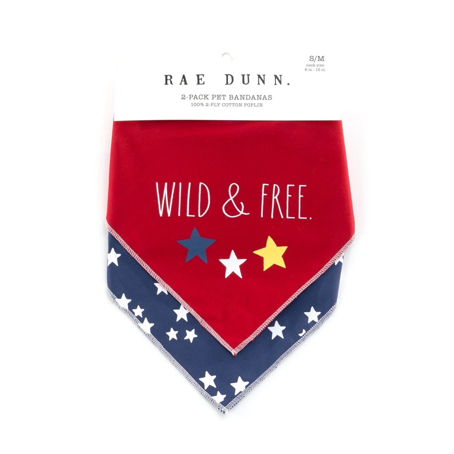 Rae Dunn WILD & FREE Stars Dog Bandana -  Pet Bandanas, Handkerchief Scarf for Dogs, 100% Cotton, Machine Washable (2-Pack)