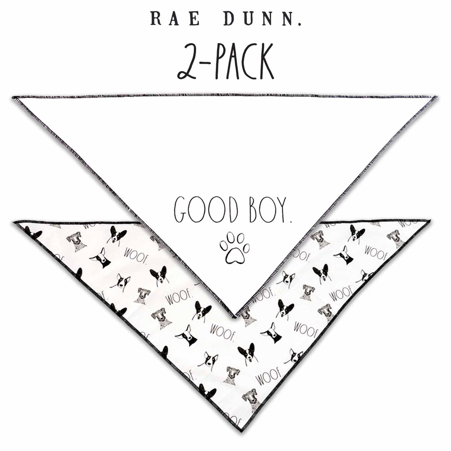 Rae Dunn GOOD BOY Woof and Wilma Dog Bandana -  Pet Bandanas, Handkerchief Scarf for Dogs, 100% Cotton, Machine Washable (2-Pack)