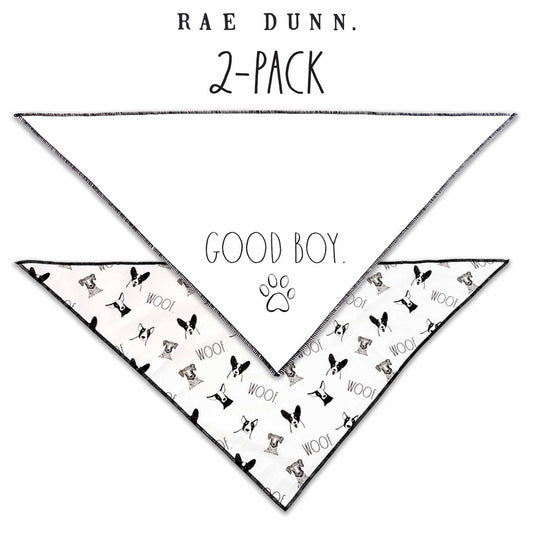 Rae Dunn GOOD BOY Woof and Wilma Dog Bandana -  Pet Bandanas, Handkerchief Scarf for Dogs, 100% Cotton, Machine Washable (2-Pack)