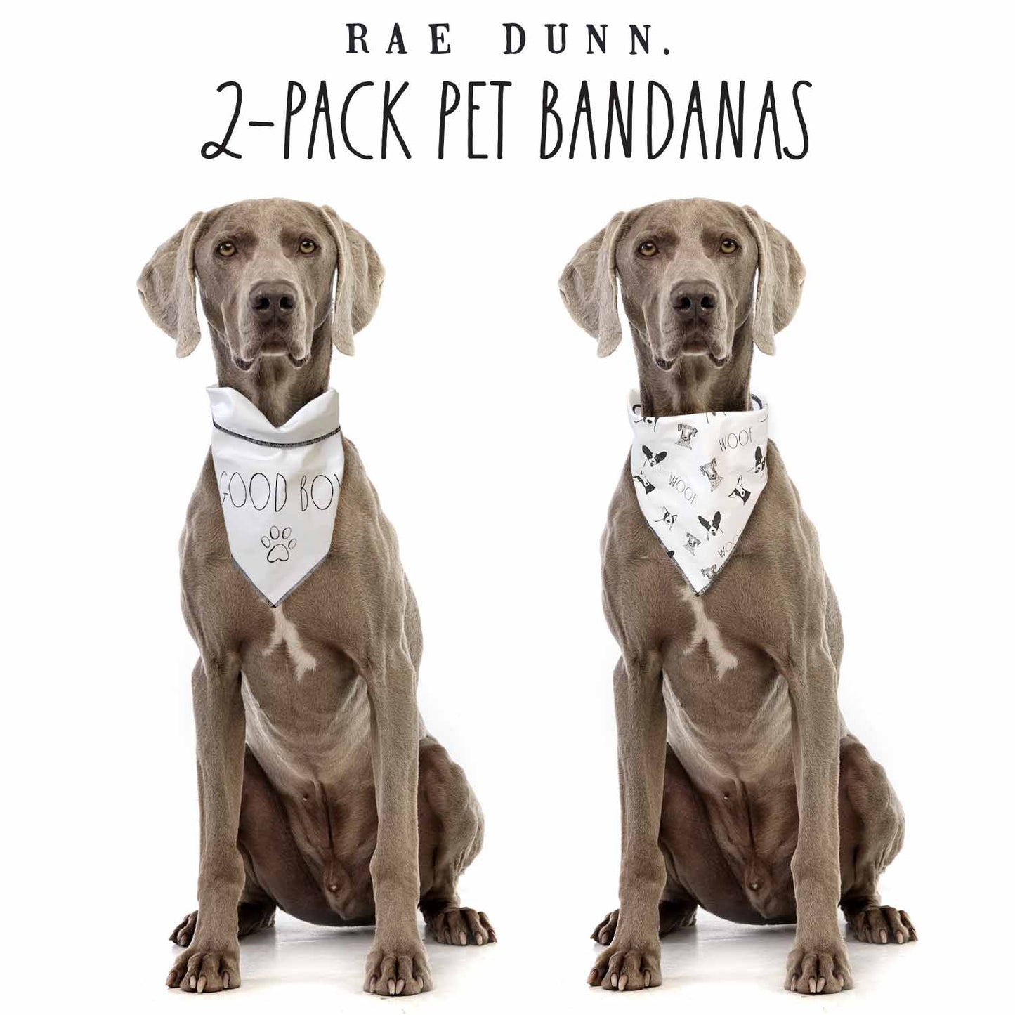 Rae Dunn GOOD BOY Woof and Wilma Dog Bandana -  Pet Bandanas, Handkerchief Scarf for Dogs, 100% Cotton, Machine Washable (2-Pack)