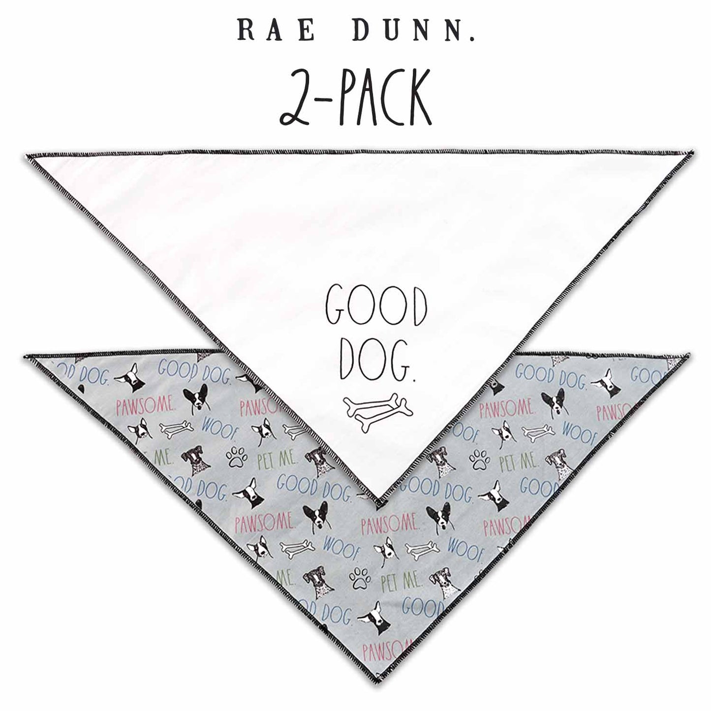 Rae Dunn GOOD DOG Dog Bandana -  Pet Bandanas, Handkerchief Scarf for Dogs, 100% Cotton , Machine Washable (2-Pack)