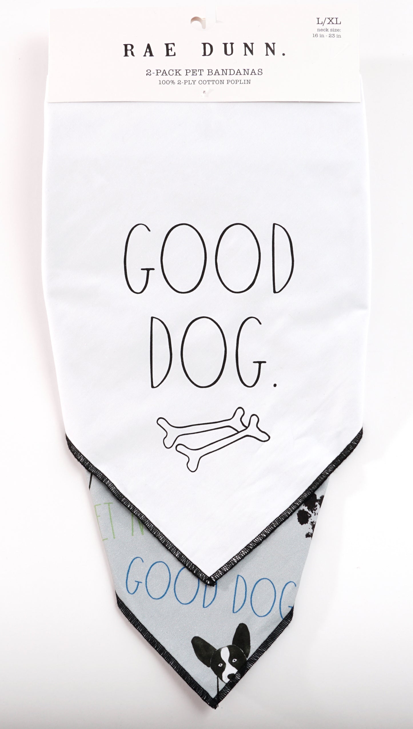 Rae Dunn GOOD DOG Dog Bandana -  Pet Bandanas, Handkerchief Scarf for Dogs, 100% Cotton , Machine Washable (2-Pack)