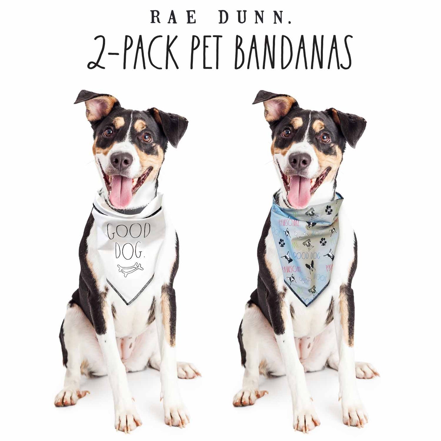 Rae Dunn GOOD DOG Bandana -  Pet Bandanas, Handkerchief Scarf for Dogs, 100% Cotton, Machine Washable (2-Pack)