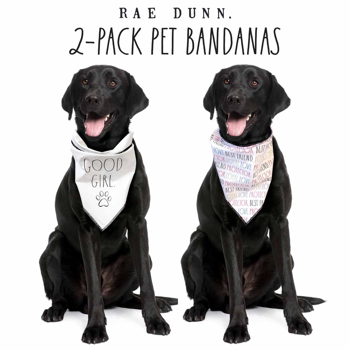 Rae Dunn GOOD GIRL Dog Bandana -  Pet Bandanas, Handkerchief Scarf for Dogs, 100% Cotton, Machine Washable (2-Pack)