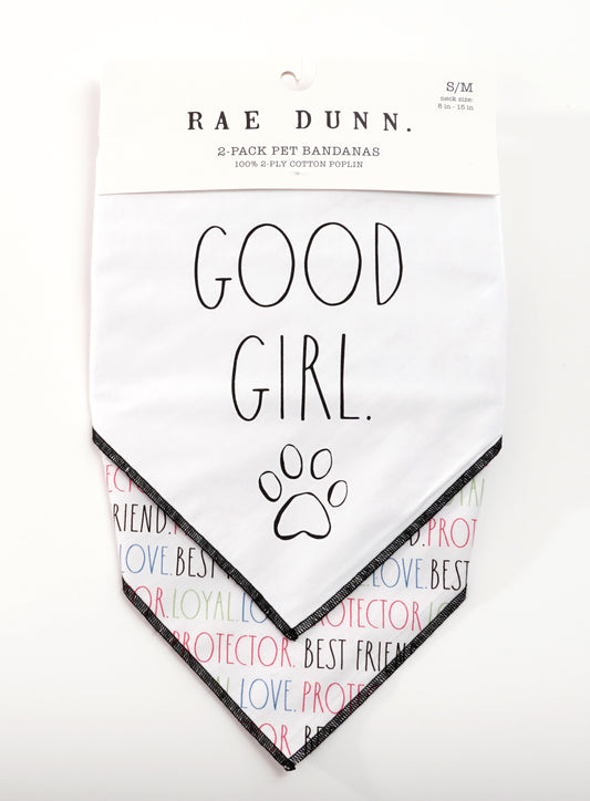 Rae Dunn GOOD GIRL Dog Bandana -  Pet Bandanas, Handkerchief Scarf for Dogs, 100% Cotton , Machine Washable (2-Pack)