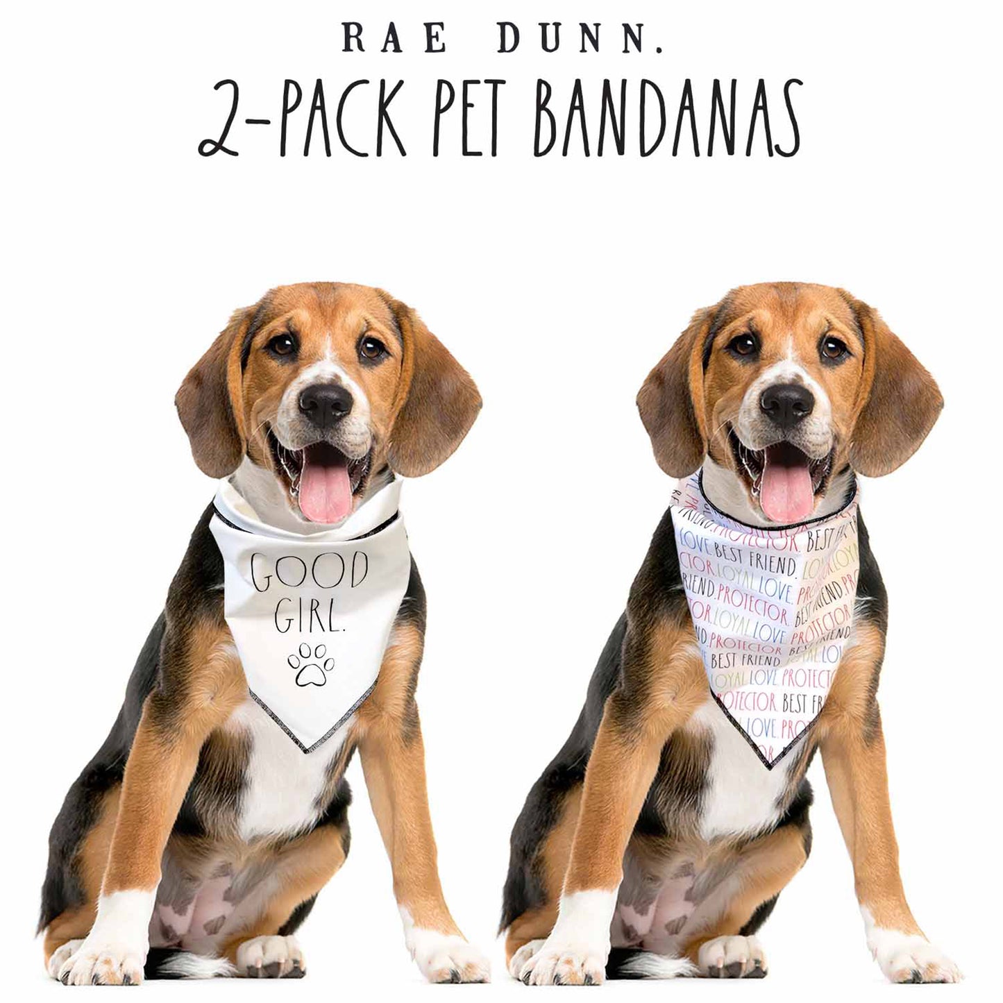 Rae Dunn GOOD GIRL Dog Bandana -  Pet Bandanas, Handkerchief Scarf for Dogs, 100% Cotton , Machine Washable (2-Pack)