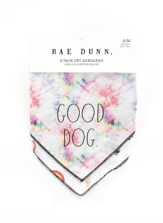 Rae Dunn GOOD DOG Rainbow Dog Bandana -  Pet Bandanas, Handkerchief Scarf for Dogs, 100% Cotton , Machine Washable (2-Pack)